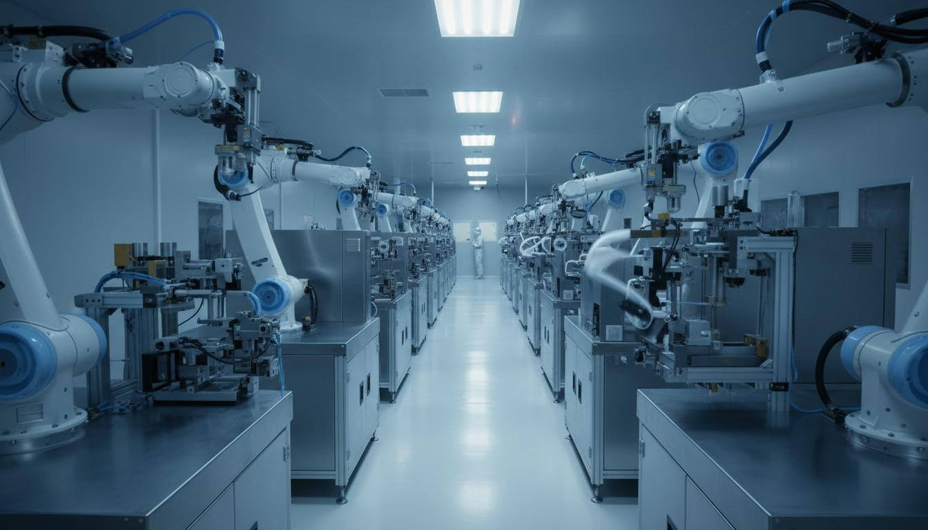 A robotic production line in operation